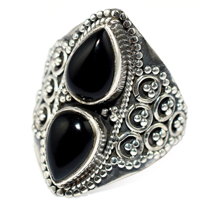 Jolie lunette en forme de poire, Onyx noir, bagues en argent Sterling 925, bijoux en argent, pierres précieuses, bijoux en argent - Product Image 3