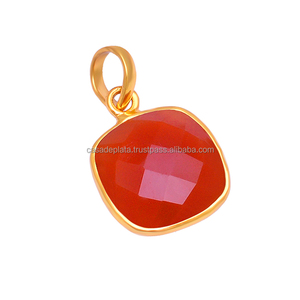 Genuino cornalina piedra preciosa cojín forma encanto 925 plata esterlina colgante joyería mayorista fabricante CASA DE PLATA - Product Image 1