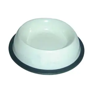 金属圆形喂狗器碗，带白色粉末涂层，表面处理简单设计，优质喂狗器