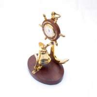 Antique Imitation Europe Bois Laiton Alliage Nautique Décor Cadeau Bateau Roue Table Top Entreprise Horloge Métal Bureau Cloche