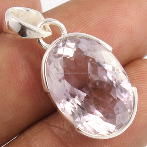 Nouveau pendentif unisexe décontracté/sportif en argent sterling 925 avec sertissage clos, améthyste naturelle ovale facettée, grande pierre précieuse - Product Image 1