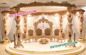 Wooden Hand Made Wedding Mandap Traditional Style Wooden Carved Mandap Set Anmol Weddings Wood Mandaps Newyork Event decor - Product Image 2