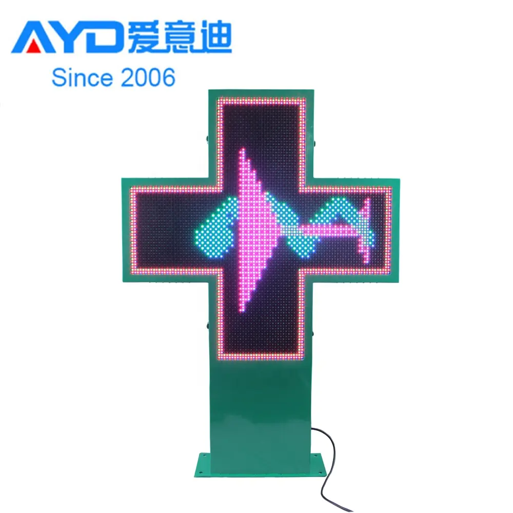 LED Cross Billboard with Hanging Function Time Text Temperature Video LED Pharmacy Cross Sign Screen