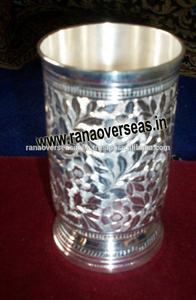 Verre à eau en argent plaqué avec motif gravé pour la maison, l'hôtel, le restaurant et les cadeaux - Product Image 2