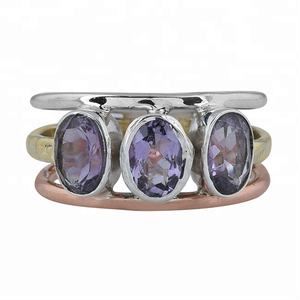 อัญมณีสีม่วงรูปไข่925แหวนเงินสเตอร์ลิงสามชิ้นแหวนชุบสามชิ้นทันสมัยแหวนแฟชั่น - Product Image 1