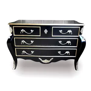 Home Furniture - Wooden Furniture Black Gold Bombay Cabinet 4 Drawers French Style