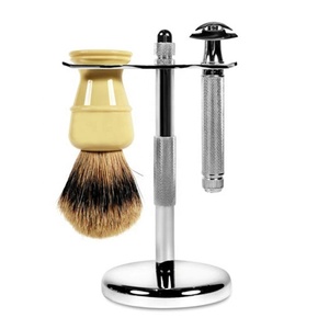 Kit de Afeitadora Manual Desechable Clásica Profesional de Doble Hoja, Juego de Navaja de Afeitar Recta en Caja, Cepillo para Barba, Correa de Afilado, Barbero - Product Image 1
