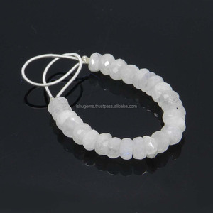 Perles à facettes en pierre de lune arc-en-ciel 7mm Roundel 36.65cts 3.10 pouces de longueur bleu brins lâches pour la fabrication de bijoux - Product Image 1