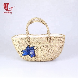 Bolso de paja de ratán decorado para mujer con lino de algodón/ASA superior de algas marinas tejida hecha a mano en Vietnam - Product Image 1