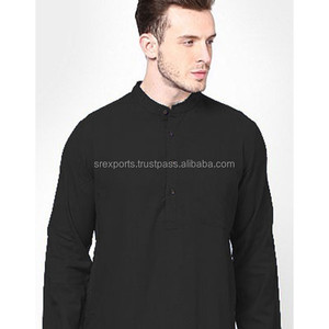 Men's Cotton <b>Long</b> Kurta Solid Cotton Man <b>Black</b> Kurta Casual Shirt Loose Fit Men's <b>Top</b> Tunic Shirt Kurta - Product Image 2