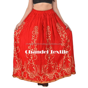 Jupe longue imprimée en coton doré de Style indien, longueur 40 pouces, taille: 26 pouces, pas extensible, 42 pouces - Product Image 3