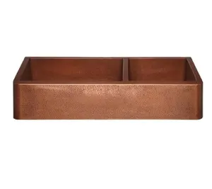 Fregadero doble de utensilios de cocina superventas, lavabo decorativo de cobre martillado de primera calidad de tamaño Extra grande, acabado antiguo