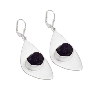 Genuine Rough Amethyst Gemstone <b>Clip</b>- on Lock Earring 925 Sterling <b>Silver</b> Dangle Earrings Handmade Jewelry Rough Shape Earring - Product Image 2