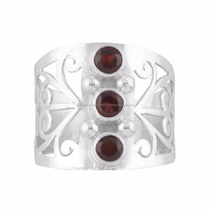 Joyería de piedras preciosas semipreciosas, anillos de piedra granate roja, joyería de plata - Product Image 2