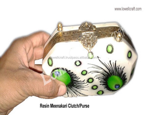 Luxrey artesanía de pluma de pavo real de metal resina indio embrague bolsas - Product Image 3