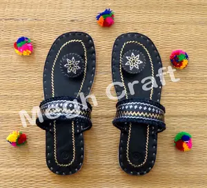 Rabari kutch Kolhapuri chappal-Kutch Work Leather chappal-Indian Kutch Womens Chappals