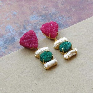 Rose vert Druzy pierres précieuses déclaration or perle boucles d'oreilles à la main boucles d'oreilles Agate principale pour les fêtes mariages cadeaux en alliage - Product Image 2