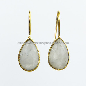 ต่างหูห้อยชุบทองลายรุ้งมูนสโตนสีเงินสเตอร์ลิง925-ของขวัญแต่งงาน & ปาร์ตี้ยอดนิยม - Product Image 1