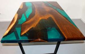 Ensemble de table à manger industrielle antique moderne de luxe, dessus en bois de haute qualité avec pied en métal en résine époxy transparente, meubles de maison - Product Image 4