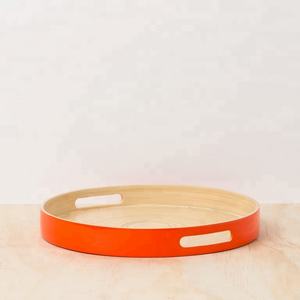 Bandeja Redonda de Bambú Lacado Naranja de un Solo Nivel para Vajilla de Cocina o Decoración de Sala de Estar - Product Image 3