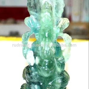 รูปปั้นธรรมชาติทำจากแร่ฟลูออไรต์สีเขียว,แกะสลักรูปปั้นพระพิฆเนศผลิตในอินเดีย - Product Image 1
