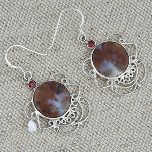 925 Sterling Round Ocean Jasper Garnet Gemstone Silver Floral Pendientes Joyería Mujeres Fabricación al por mayor Casa De Plata - Product Image 3