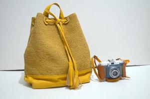 Handmade Raffia <b>Crochet</b> <b>Bag</b> with Leather Strap Ladies Style Tote Backpack Natural Handbags with Three Straps and Cotton Lining - Product Image 2