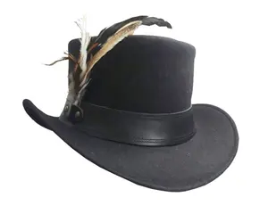 礼帽羊毛毡复古传统喇叭形材料派对时尚帽子黑色麂皮帽子2023