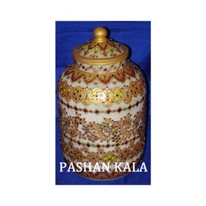 Caja de pepinillos, suministro indio pintado en oro y mármol blanco exclusivo - Product Image 1