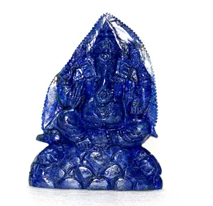 Haute qualité fabriqué à la main Lapis Lazuli pierre précieuse naturel Ganesha sculpté Statue Figurine Premium cadeau d'affaires pour un usage religieux