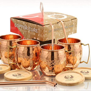 Set of 4 Pcs Copper <b>Moscow</b> <b>Mule</b> <b>Mugs</b> for Home Bar Hotel Restaurant Drinking Use - Product Image 1