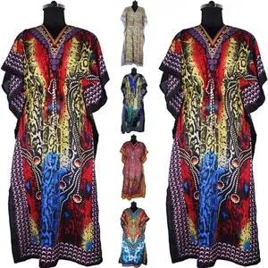 Caftán largo de diseñador indio para mujer, tela de algodón 100%, caftán estampado a mano, caftán indio hecho a mano, caftán Abaya, caftán árabe - Product Image 1
