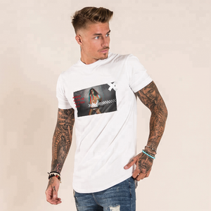 T-shirt coupe ajustée pour hommes, 95% coton 5% élasthanne, ourlet incurvé plus long, col rond, fitness musculaire, t-shirts de sport pour hommes, vente en gros OEM - Product Image 3