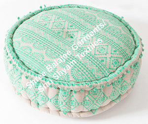Pouf rond moderne design en coton indien brodé Coussin de sol Tabouret décoratif - Product Image 3