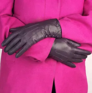 Leather Gloves Female Winter Sheepskin Leather Gloves Warm Fashion Short Paragraph Thin Lining