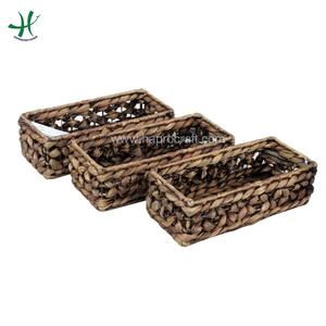 Lot de 3 bacs de rangement décoratifs en jacinthe d'eau tissés à la main marron - Product Image 4