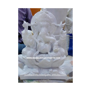 Hand Carved Marble Ganesha Idol Statue - Product Image 1