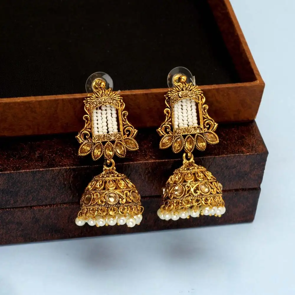 All New Indian Jewelry Gold Color Glass Stone Antique Earrings