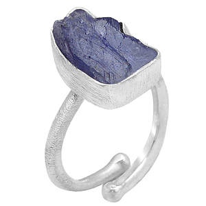 Anillo de piedras preciosas en bruto de tanzanita Anillo de Plata de Ley 925 con ajuste de bisel Chapado en plata Anillo de moda para unisex. - Product Image 1