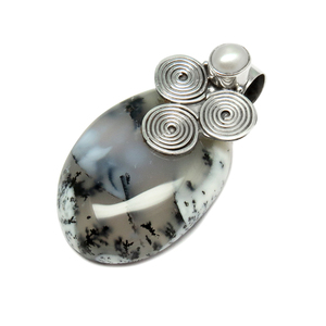 Jolie lunette ovale en forme de poire, opale pissritique blanche, pendentif en argent Sterling 925, bijoux en argent 925, bijoux en argent - Product Image 4