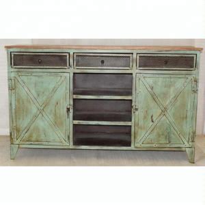 ประตูตาข่ายเหล็กอินเดียโบราณเฟอร์นิเจอร์บ้านอุตสาหกรรมวินเทจโลหะทนทานสำหรับห้องนั่งเล่นที่เก็บแบบเปิดประทุนบ้านไร่ - Product Image 1