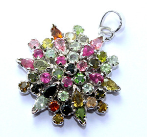 Fabricación de piedra cortada de turmalina múltiple Natural para colgante de plata de ley 925 diseño único - Product Image 1