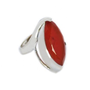 Anillo de piedras preciosas de cornalina genuina Plata de Ley 925 Eternity Vermeil Jewelry Moda cara para bodas - Product Image 1