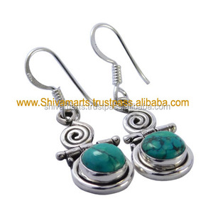 Pendiente de piedra preciosa turquesa natural hecho a mano 925 pendientes de joyería de plata esterlina para mujeres y niñas - Product Image 2