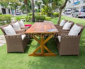 Juego de mesa de comedor de ratán PE modelo de moda estilo europeo para muebles de jardín al aire libre - Product Image 1
