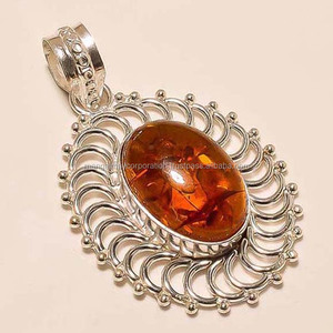 Vente en gros Pendentif en argent sterling 925 12x15mm Lunette en ambre chauffée Bijoux de mode avec placage au rhodium Tous les bijoux inclus - Product Image 1