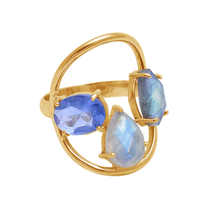 Plata de Ley 925 labradormita piedra lunar cuarzo azul anillo de piedras preciosas chapado en oro Ajuste de bisel de moda regalo de boda - Product Image 1