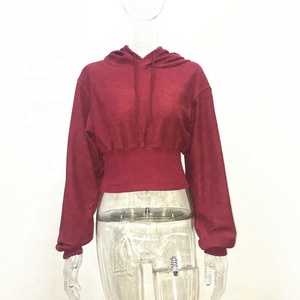 Jersey informal para mujer, TOP corto liso, TOP corto, Sudadera con capucha - Product Image 1