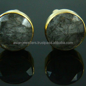 925 sterling Silver Hydro Đen rutile đá quý handmade vòng người đàn ông món quà cưới Khuy măng sét - Product Image 1