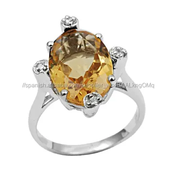 925 anillos de plata esterlina fabricante blanco Topaz Stud citrino anillos de piedras preciosas